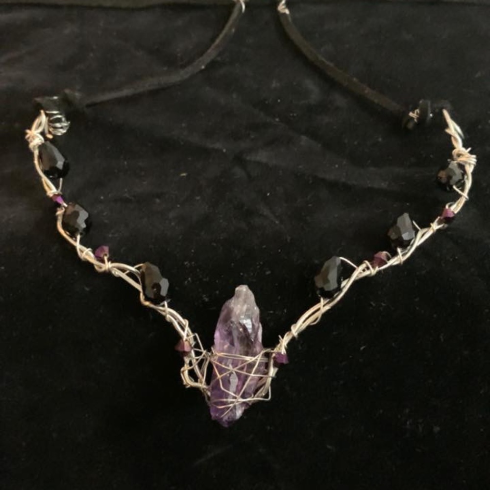Wire rapped Renaissance queen crystal necklace